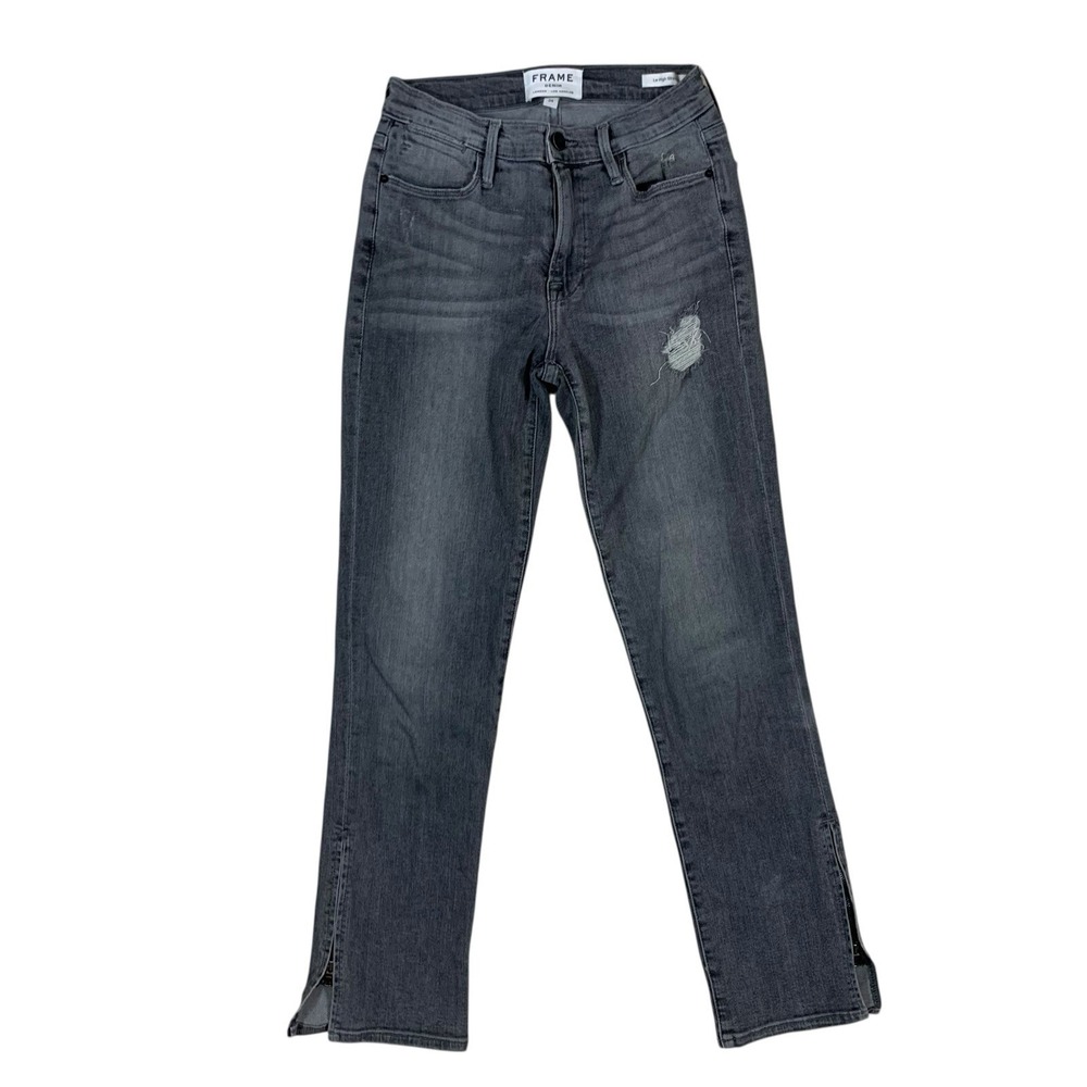 Frame Denim 24 Le High‎ Straight Jeans Gray Distressed Raw Hem Ankle Slim Fit - Picture 1 of 7